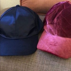 Mango 🧢 hats, navy satin, ruby velvet. NWT!